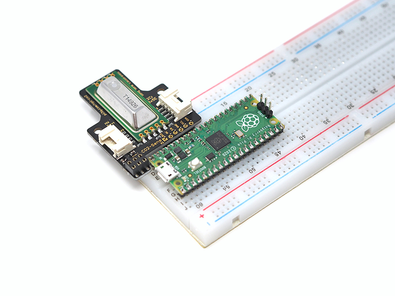 EE895 breakout board on a breadboard with Raspberry Pi Pico